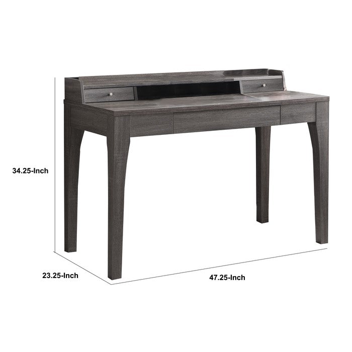 Wooden Desk with 3 Drawers and Straight Legs, Distressed Gray