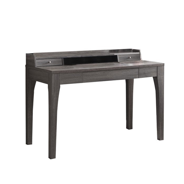 Wooden Desk with 3 Drawers and Straight Legs, Distressed Gray