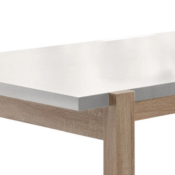 Rectangular Wooden Dining Table with Straight Legs, White and Brown