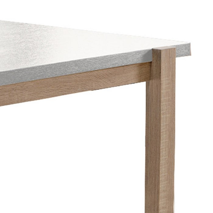 Rectangular Wooden Dining Table with Straight Legs, White and Brown