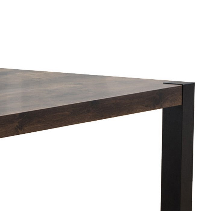 Wooden Dining Table with Straight Legs, Distressed Brown and Black