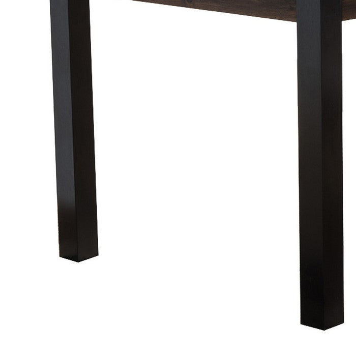 Wooden Dining Table with Straight Legs, Distressed Brown and Black