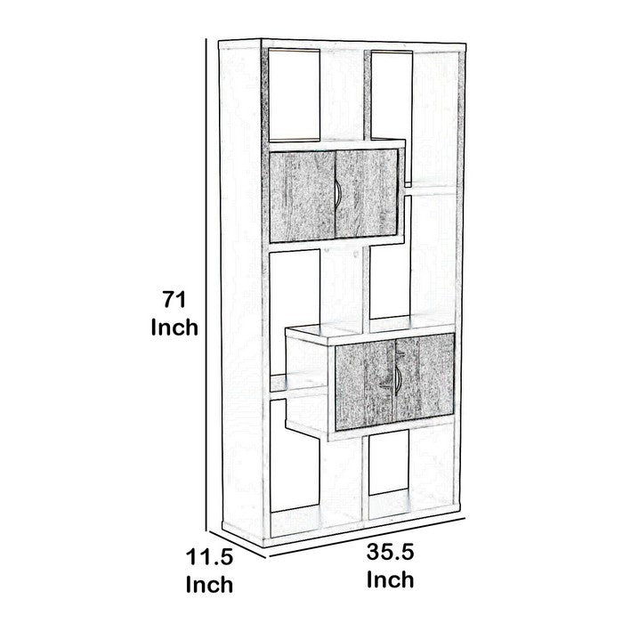 Wooden Bookcase with 4 Doors and 6 Shelves, Black and Distressed Gray