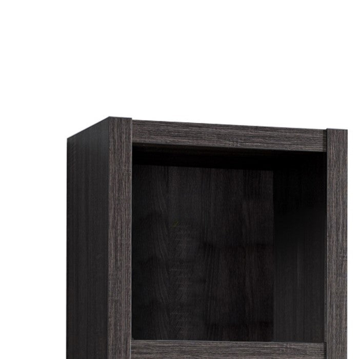 Wooden Media Tower with 2 Drawers and 3 Shelves, Distressed Gray