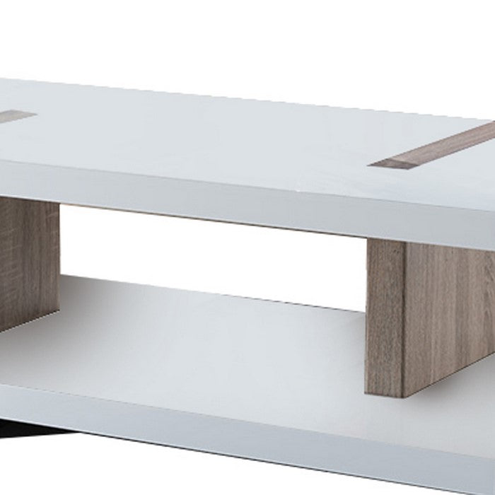 Rectangular Wooden Coffee Table with Sled Base, White and Brown