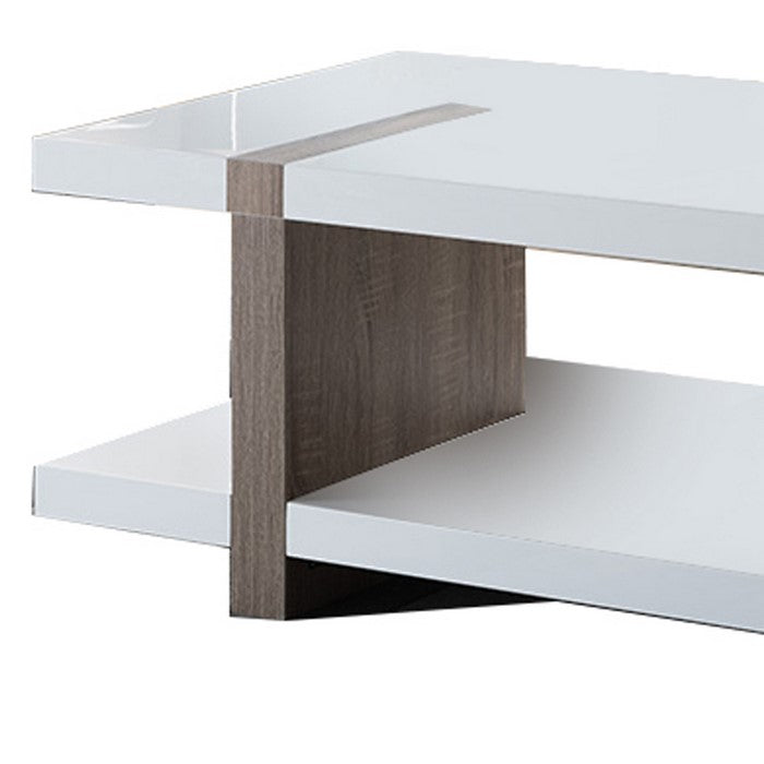 Rectangular Wooden Coffee Table with Sled Base, White and Brown