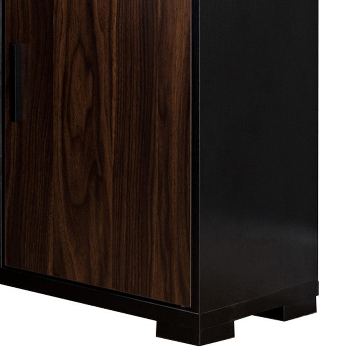 Wooden Desk Return with 4 Shelves and 1 Door Cabinet, Brown and Black