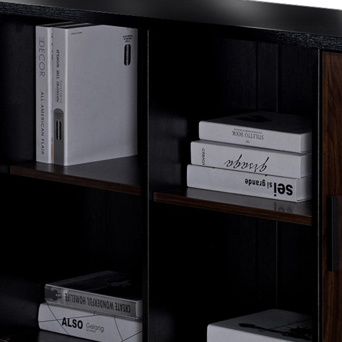 Wooden Desk Return with 4 Shelves and 1 Door Cabinet, Brown and Black