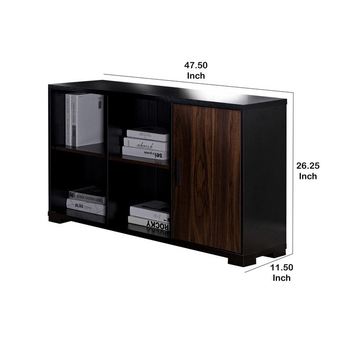 Wooden Desk Return with 4 Shelves and 1 Door Cabinet, Brown and Black