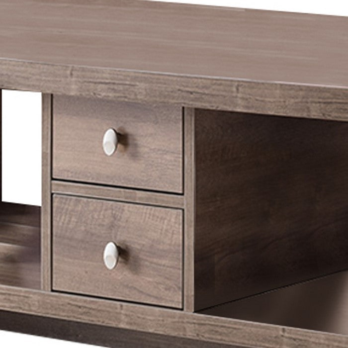 Wooden Coffee Table with 2 Drawers and 2 Open Shelves, Brown