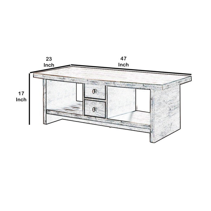 Wooden Coffee Table with 2 Drawers and 2 Open Shelves, Brown