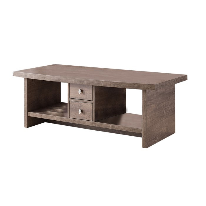 Wooden Coffee Table with 2 Drawers and 2 Open Shelves, Brown