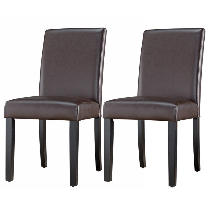 Transitional Leatherette Wooden Dining Chair, Set of 2, Espresso Brown