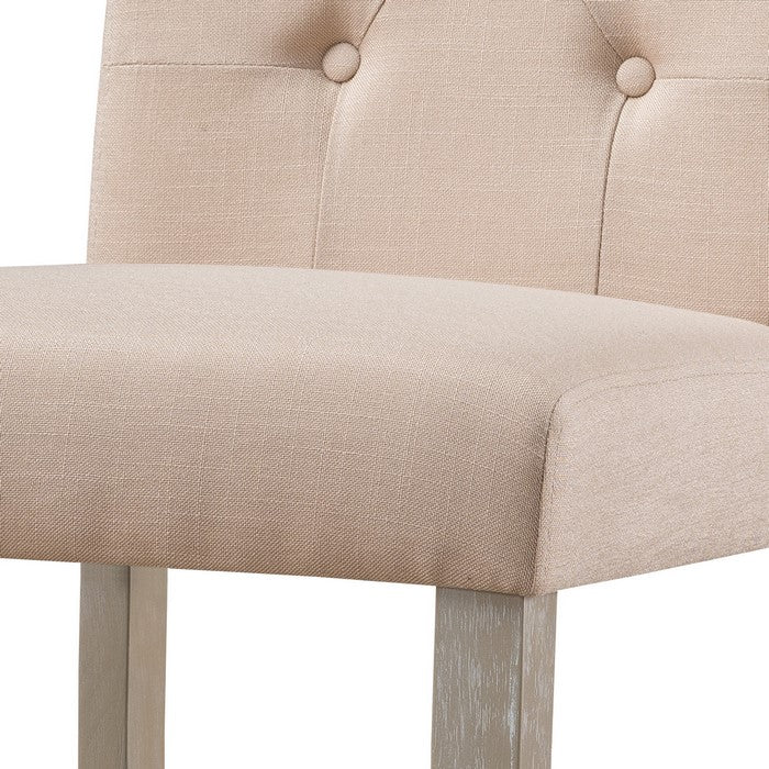 Fabric Upholstered Tufted Dining Chair, Set of 2, Beige and Gray