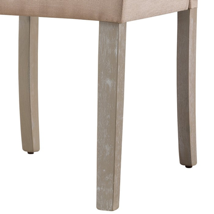 Fabric Upholstered Tufted Dining Chair, Set of 2, Beige and Gray