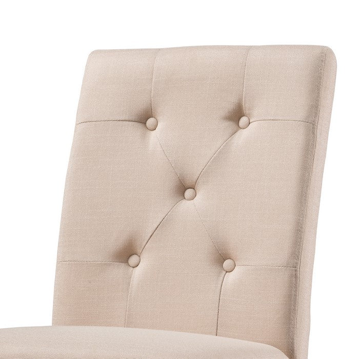 Fabric Upholstered Tufted Dining Chair, Set of 2, Beige and Gray
