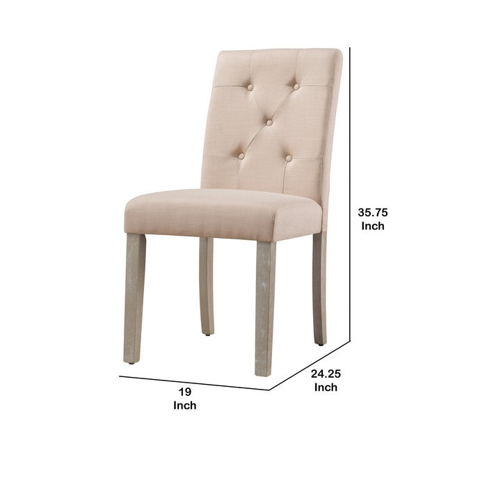 Fabric Upholstered Tufted Dining Chair, Set of 2, Beige and Gray