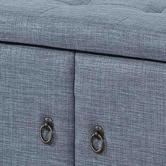 Fabric Upholstered Shoe Storage Bench with Button Tufted Seating, Blue