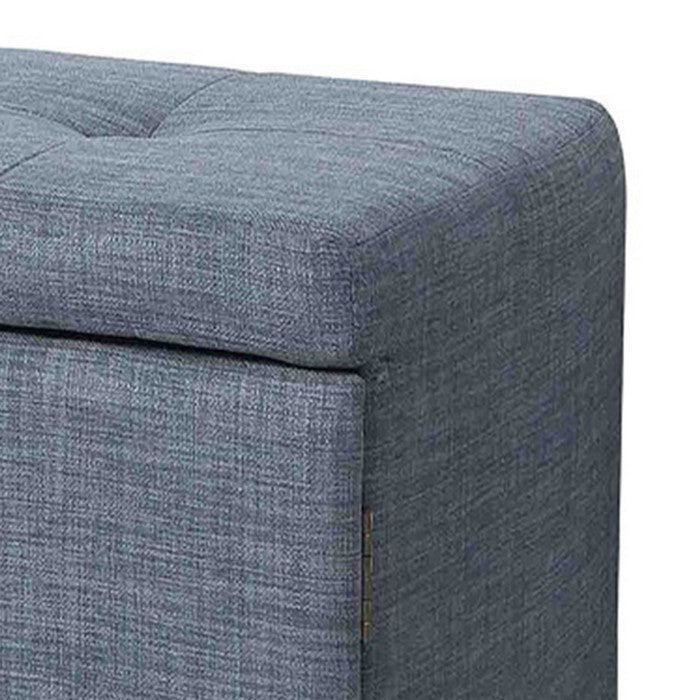 Fabric Upholstered Shoe Storage Bench with Button Tufted Seating, Blue