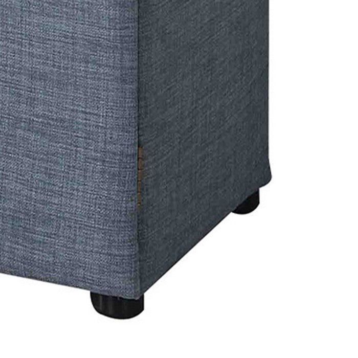 Fabric Upholstered Shoe Storage Bench with Button Tufted Seating, Blue
