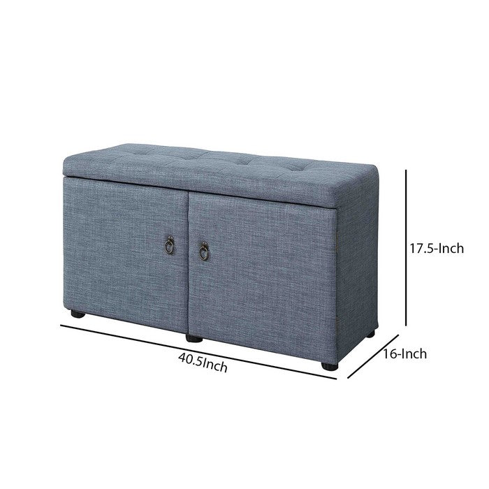 Fabric Upholstered Shoe Storage Bench with Button Tufted Seating, Blue