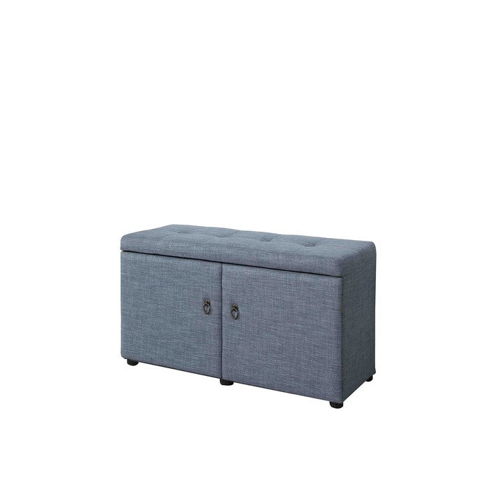 Fabric Upholstered Shoe Storage Bench with Button Tufted Seating, Blue
