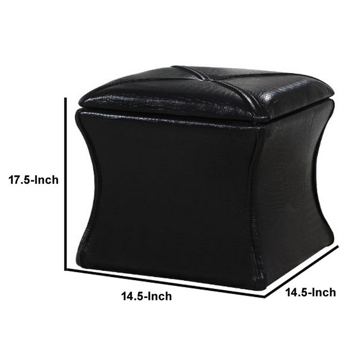 Leatherette Button Tufted Square Storage Ottoman with Seating, Black