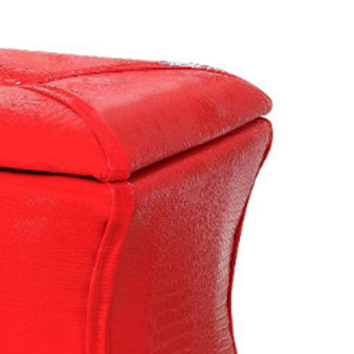 Leatherette Button Tufted Square Storage Ottoman with Seating, Red