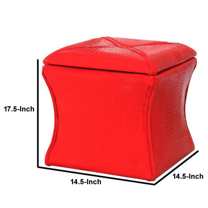Leatherette Button Tufted Square Storage Ottoman with Seating, Red