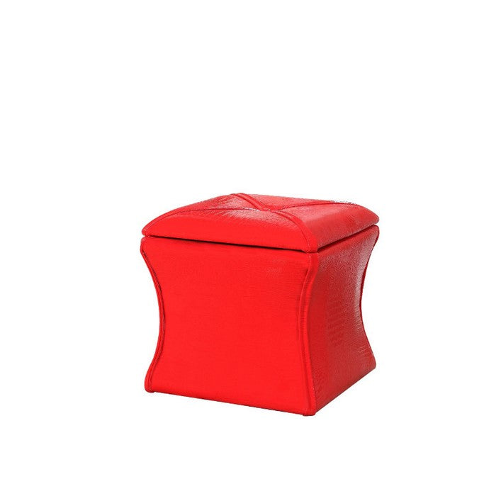 Leatherette Button Tufted Square Storage Ottoman with Seating, Red