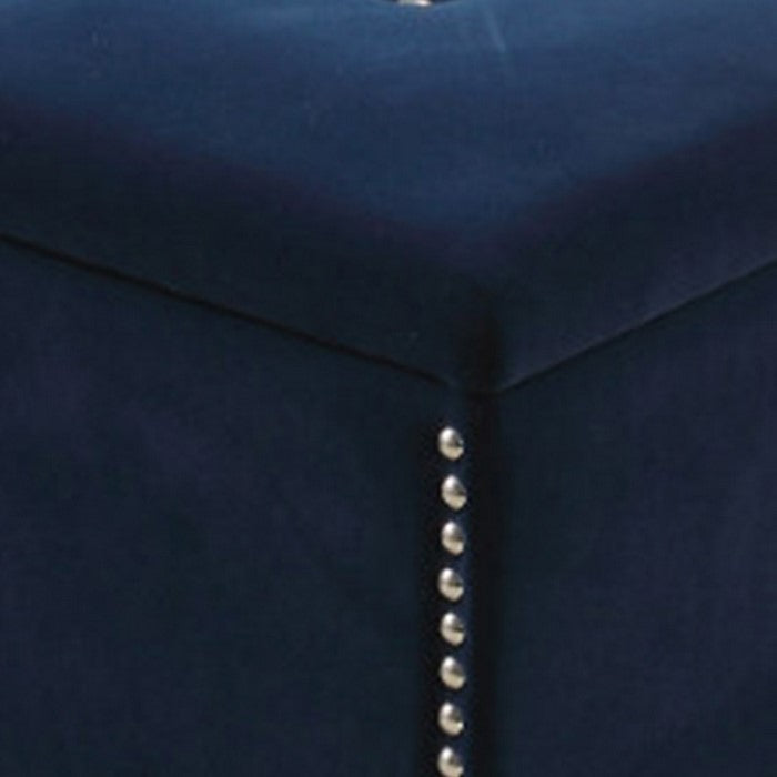 Fabric Upholstered Square Storage Ottoman with Nailhead Trim, Blue