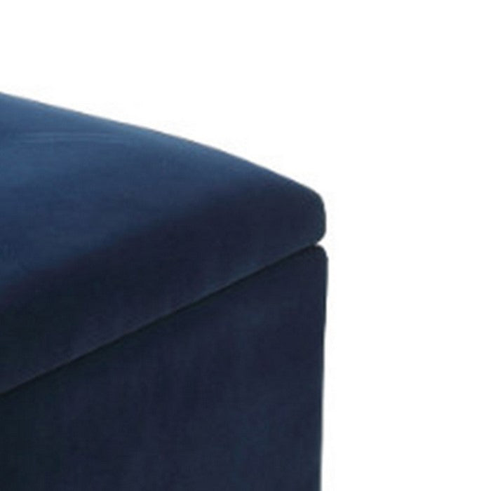 Fabric Upholstered Square Storage Ottoman with Nailhead Trim, Blue