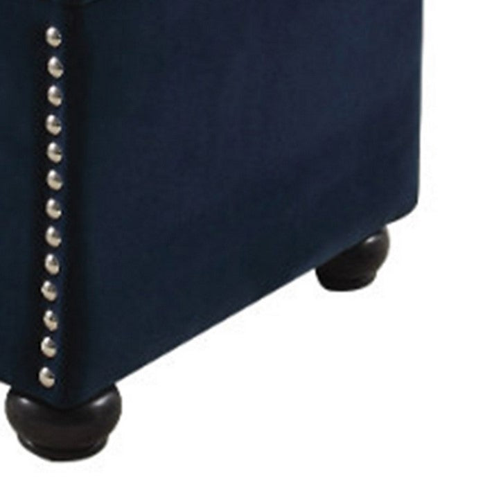 Fabric Upholstered Square Storage Ottoman with Nailhead Trim, Blue