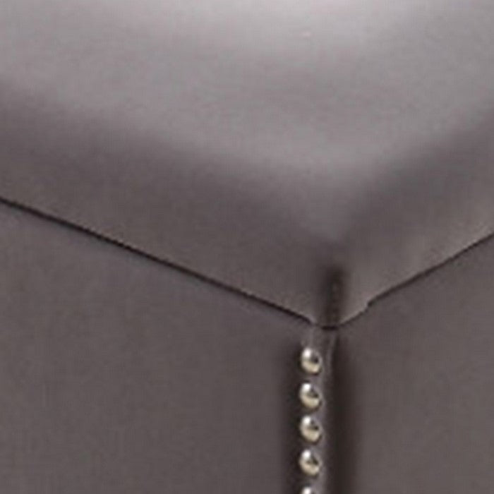 Fabric Upholstered Square Storage Ottoman with Nailhead Trim, Gray