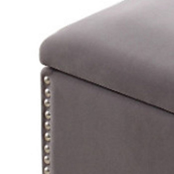 Fabric Upholstered Square Storage Ottoman with Nailhead Trim, Gray