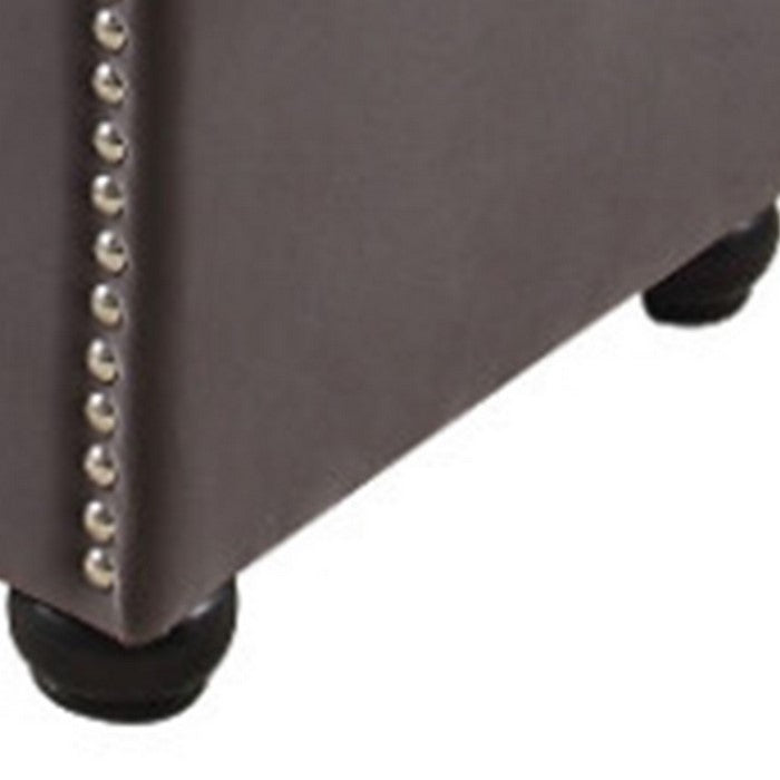 Fabric Upholstered Square Storage Ottoman with Nailhead Trim, Gray
