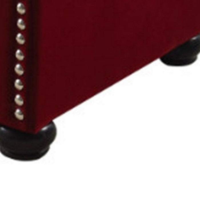 Fabric Upholstered Square Storage Ottoman with Nailhead Trim, Red