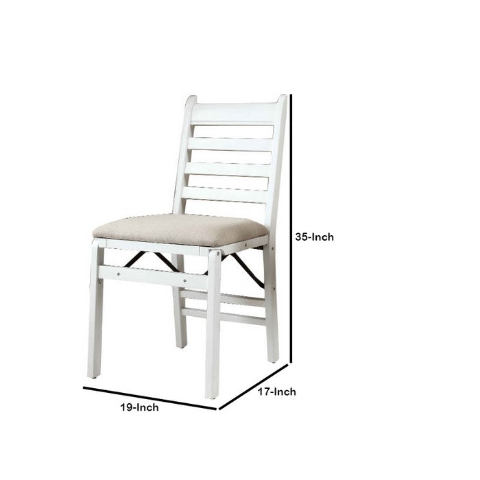 Transitional Wooden Foldable Chair with Slatted Back, Set of 2, White