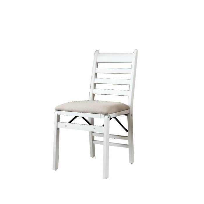 Transitional Wooden Foldable Chair with Slatted Back, Set of 2, White