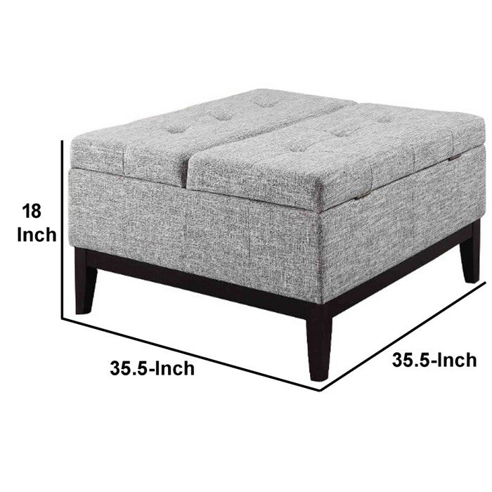 Fabric Upholstered Tufted Square Storage Coffee Table, Black and Gray