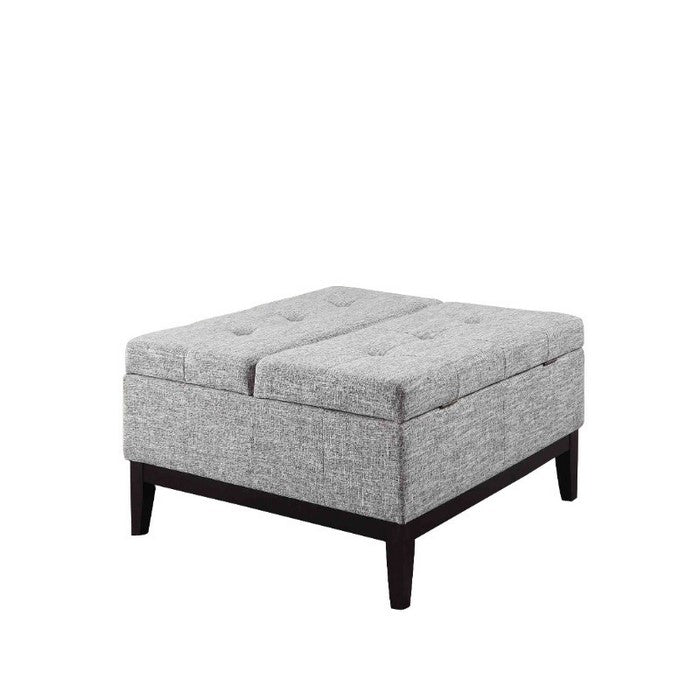 Fabric Upholstered Tufted Square Storage Coffee Table, Black and Gray
