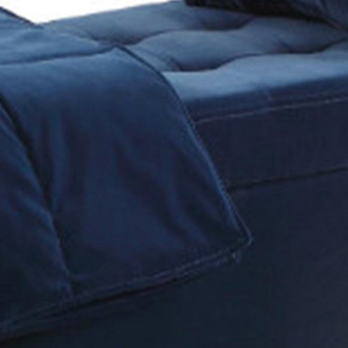 Button Tufted Wooden Storage Bench with Pillow and Blanket, Blue