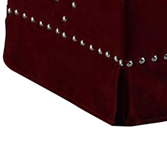 Velvet Upholstered Tufted Wooden Storage Bench with Nailhead Trims,Red