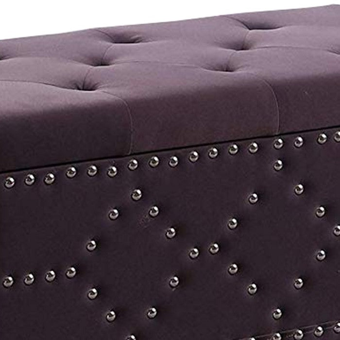 Velvet Upholstered Tufted Storage Bench with Nailhead Trims,Gray