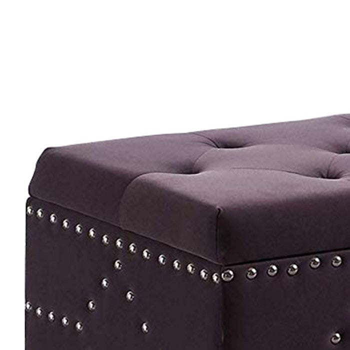 Velvet Upholstered Tufted Storage Bench with Nailhead Trims,Gray