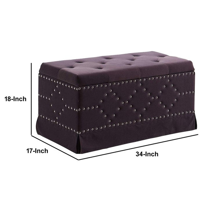 Velvet Upholstered Tufted Storage Bench with Nailhead Trims,Gray