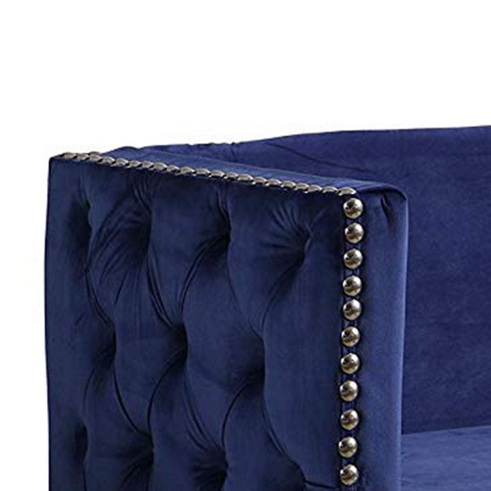 Velvet Upholstered Side Tufted Wooden Loveseat with Storage, Blue