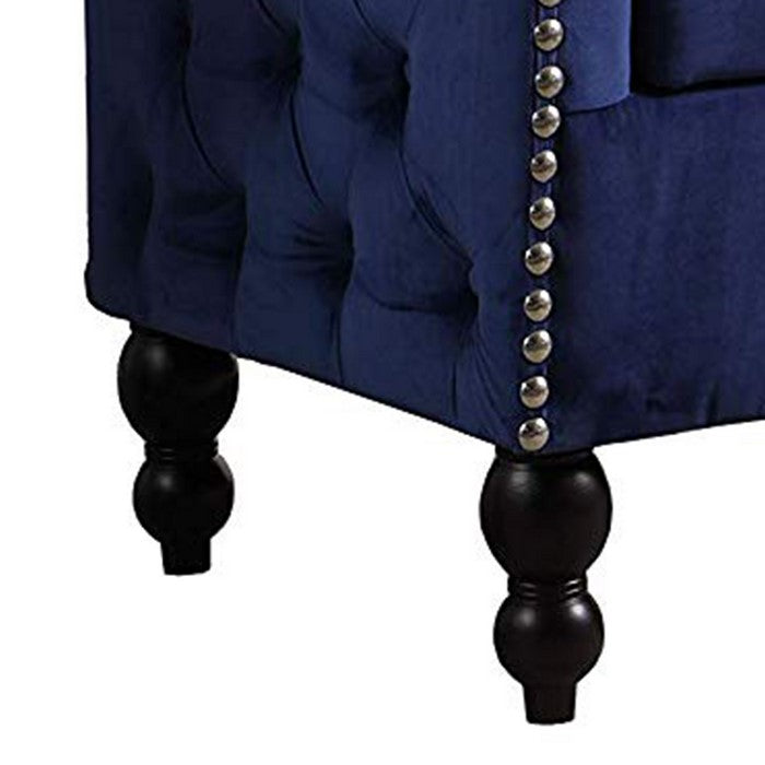 Velvet Upholstered Side Tufted Wooden Loveseat with Storage, Blue