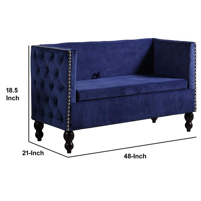 Velvet Upholstered Side Tufted Wooden Loveseat with Storage, Blue