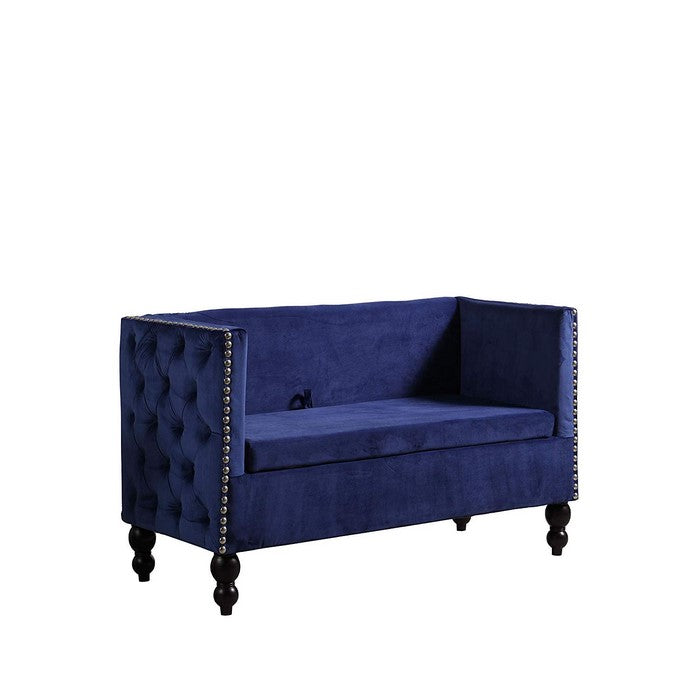 Velvet Upholstered Side Tufted Wooden Loveseat with Storage, Blue